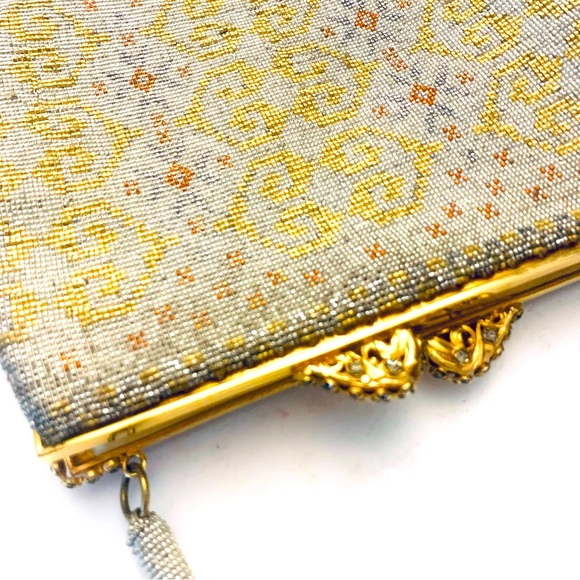 MICHEL SWISS Vintage Micro Bead 
Evening Bag Made in France, silver/gold - Picture 3 of 8